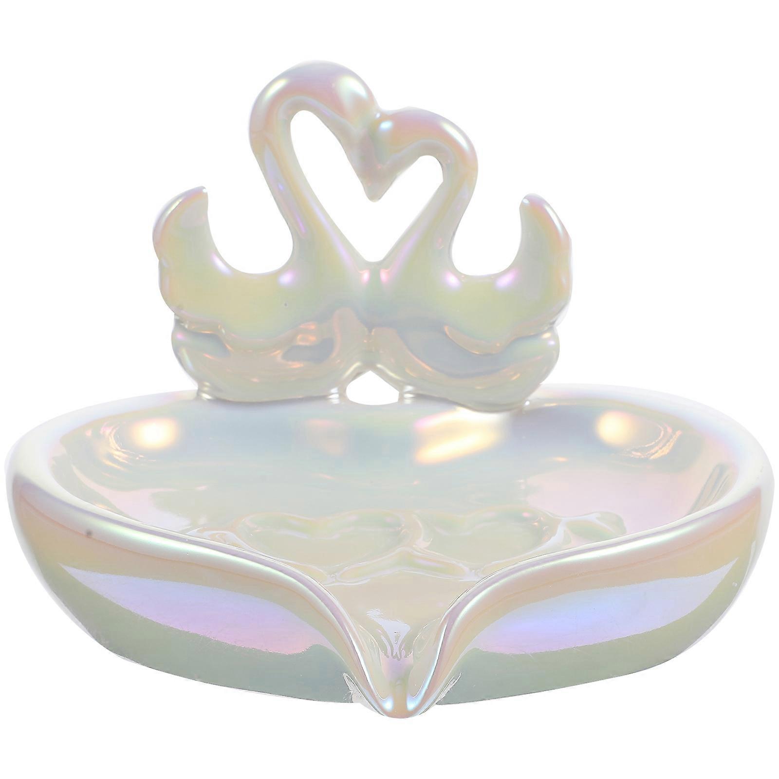Ceramic Soap Dish Swan Self Draining Soap Storage Tray Bathroom 1Set