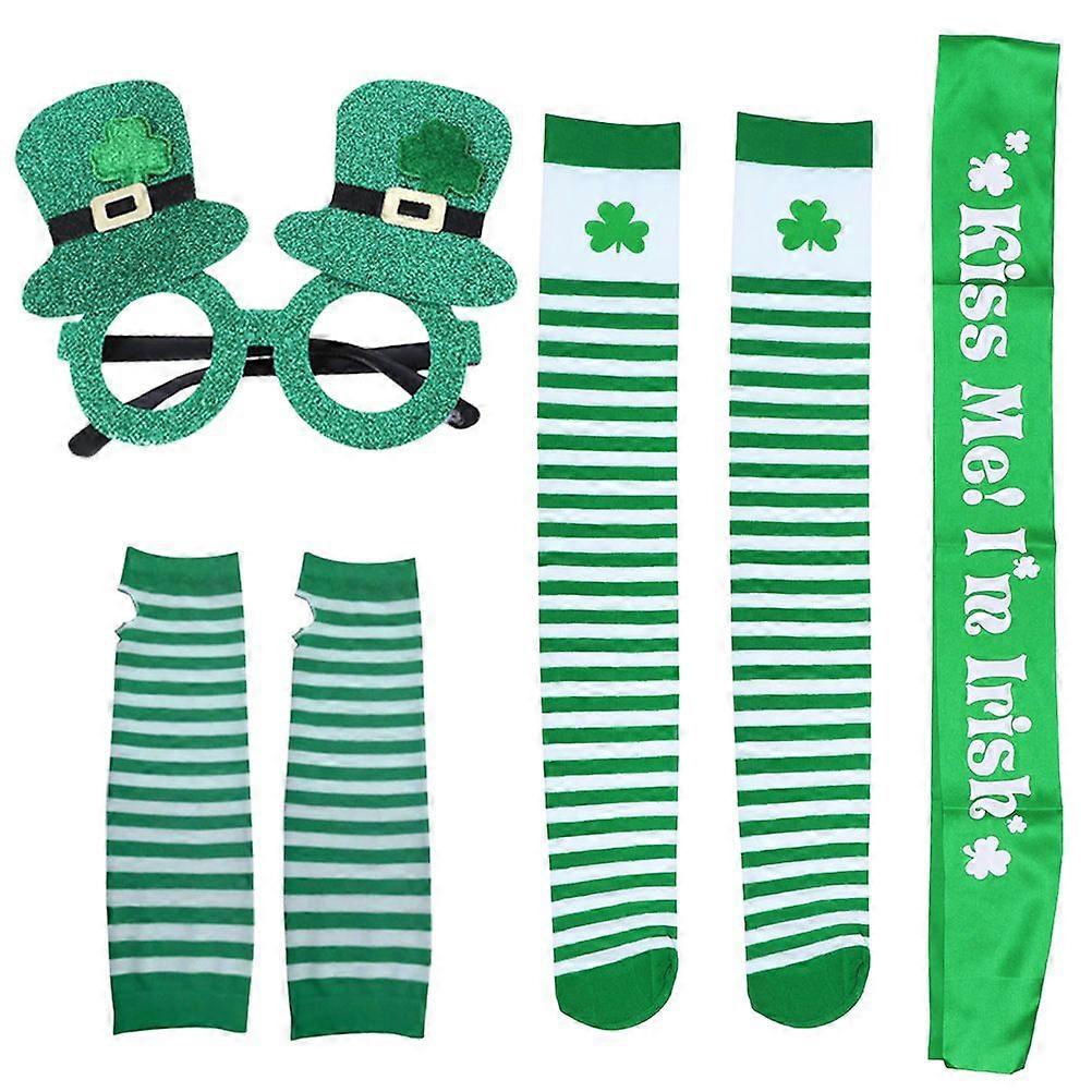 4Pcs St. Patrick's Day Celebration Stocking Gloves Glasses Shoulder Strap Set