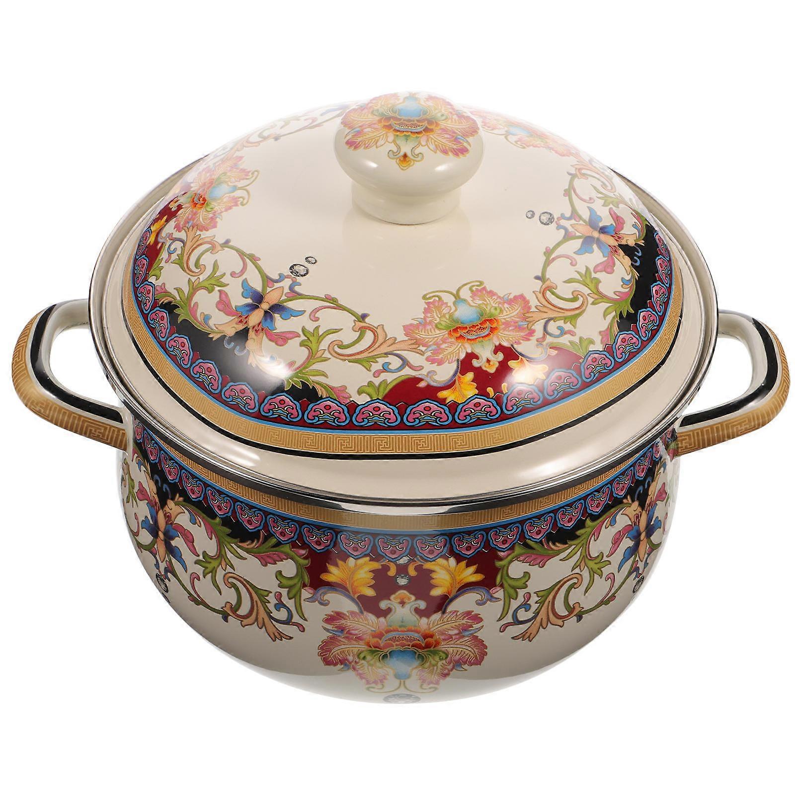 Enamel Stockpot Round Shape Non-Stick Surface Easy to Clean Cooking Pot for Home Cooks 1Set