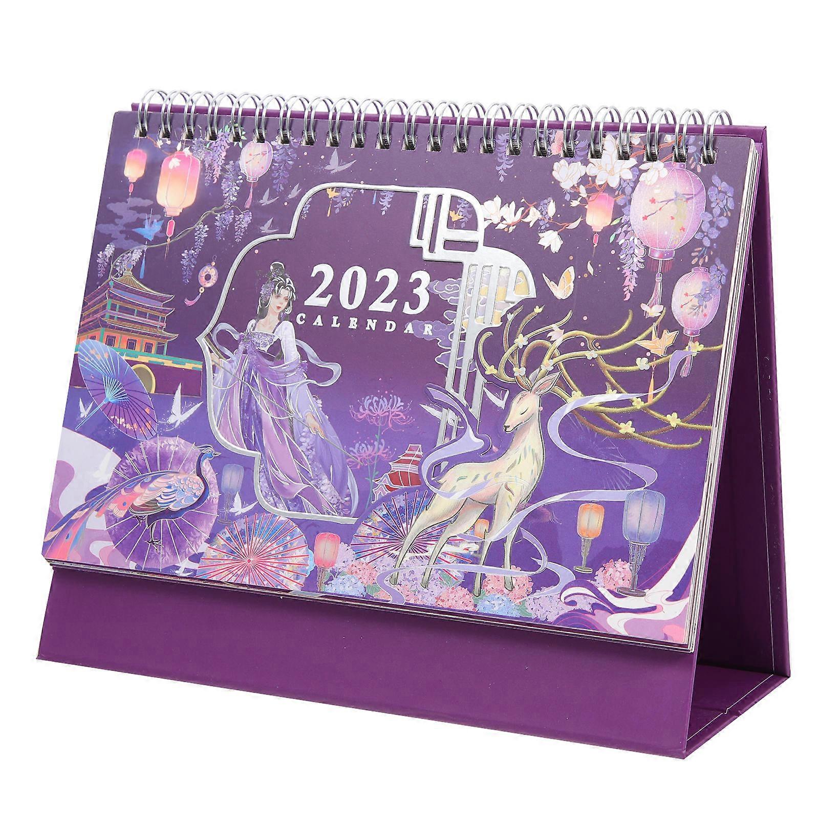 Calendar Desk Calendars Classroom Use Metal Spiral Date Marking Purple 21X9X9X17CM 1Pack