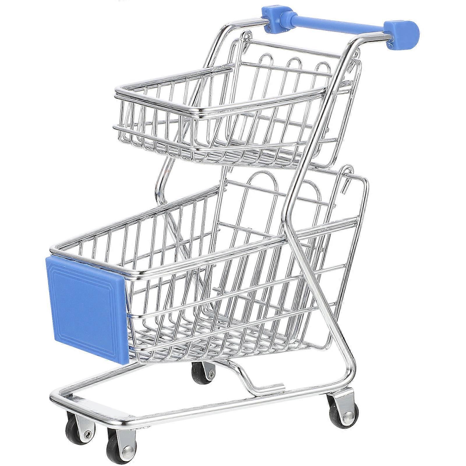 Trolley Handcart Toys Mini Shopping Cart Decor Home Use Silver Iron Plastic Organization 1Pack