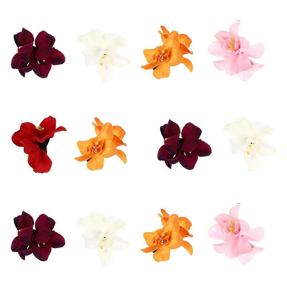 Hawaiian Flower Hair Clips Party Decorative Assorted Color 10X8CM Comfortable Hold 12Set