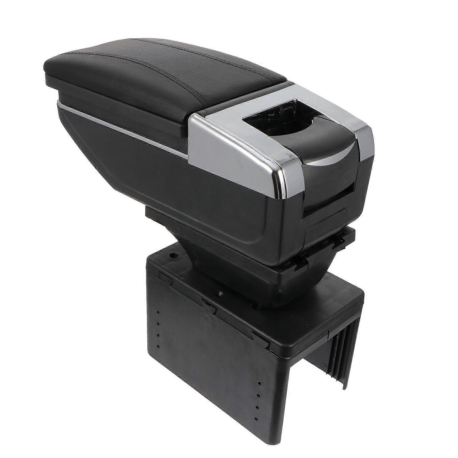 Car Armrest Cushion Storage Box Center Console Armrest Adjustable Width Black 32x13x12 Cm 1Pack