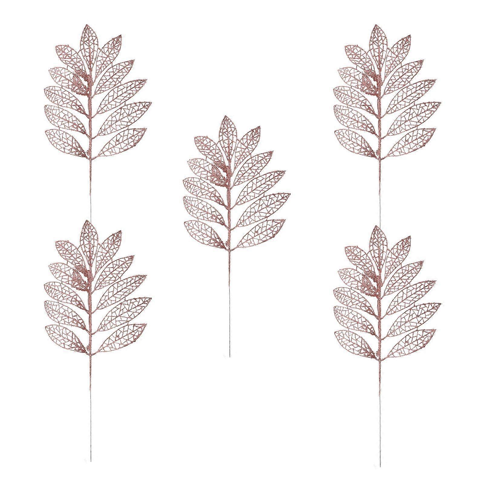 Artificial Leaves Branches Glitter Plastic Christmas Tree Decor 41x20x0.1cm 5Pcs