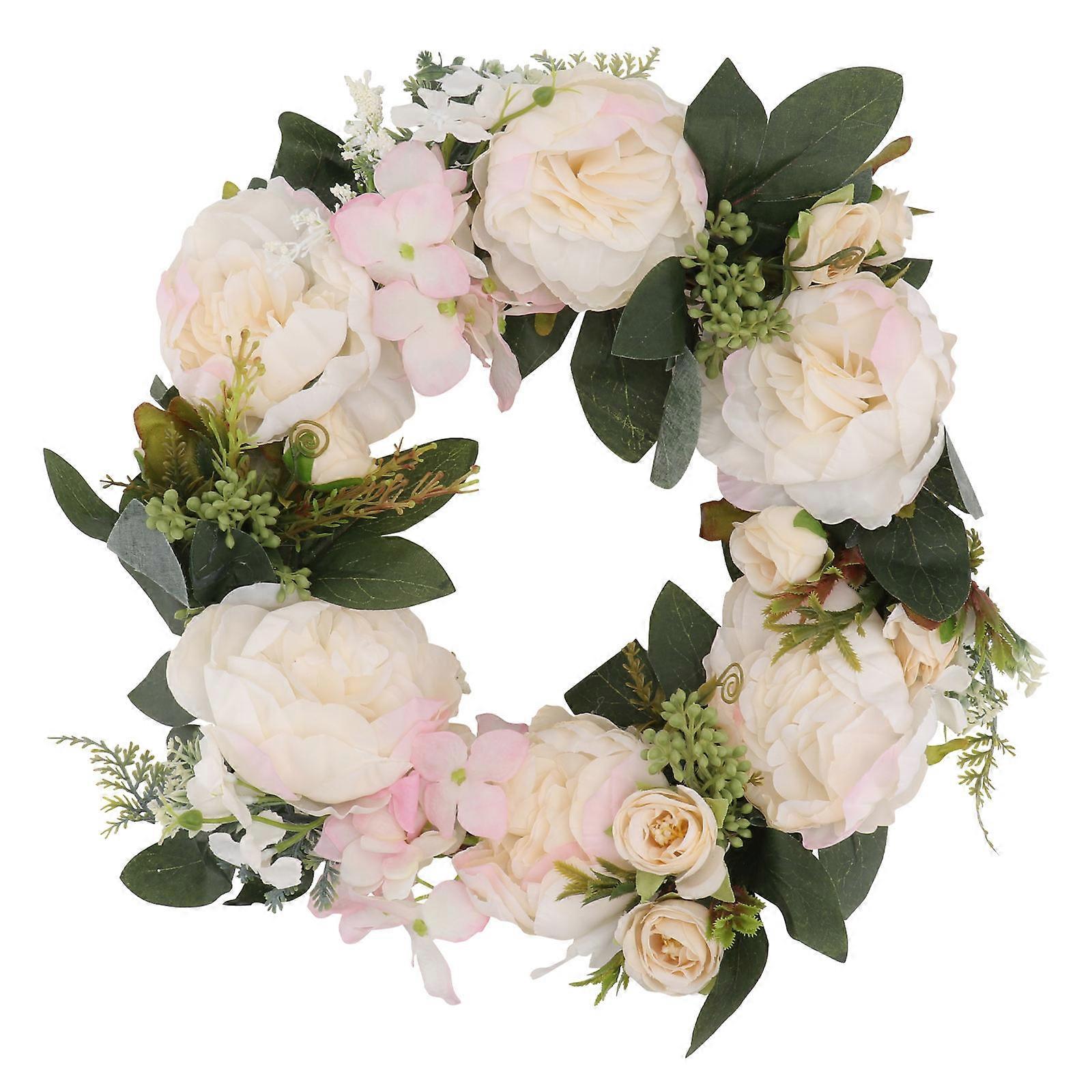 Hanging Wreath Simulated Flower Wreath Home Decoration White 40x40cm Elegant Decorative Item 1Set