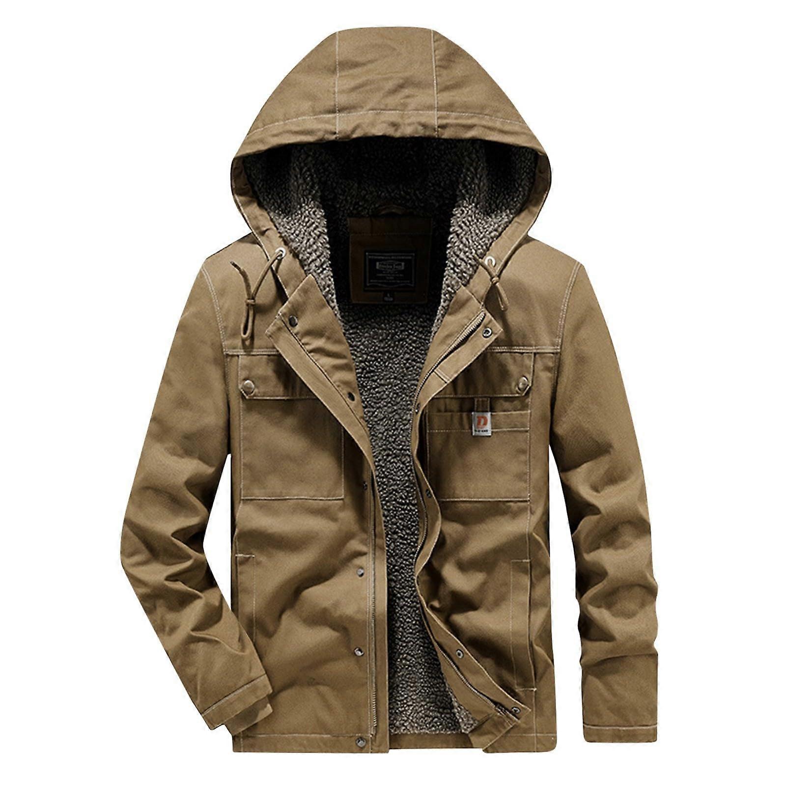 Men's Winter Jacket Without Hood, Thick Fleece Lining, 3-in-1 Softshell Outdoor Coat, Quilted Parka, Size L, A4-Braun