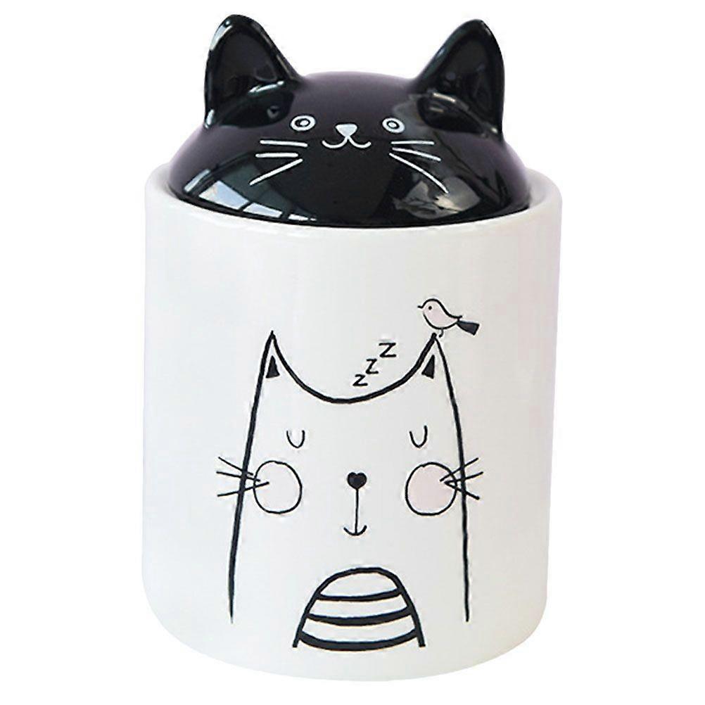 Multi-functional Ceramic Jar Decorative Cat Pattern Storage Canister Desktop Sugar Spice Jar With Lid