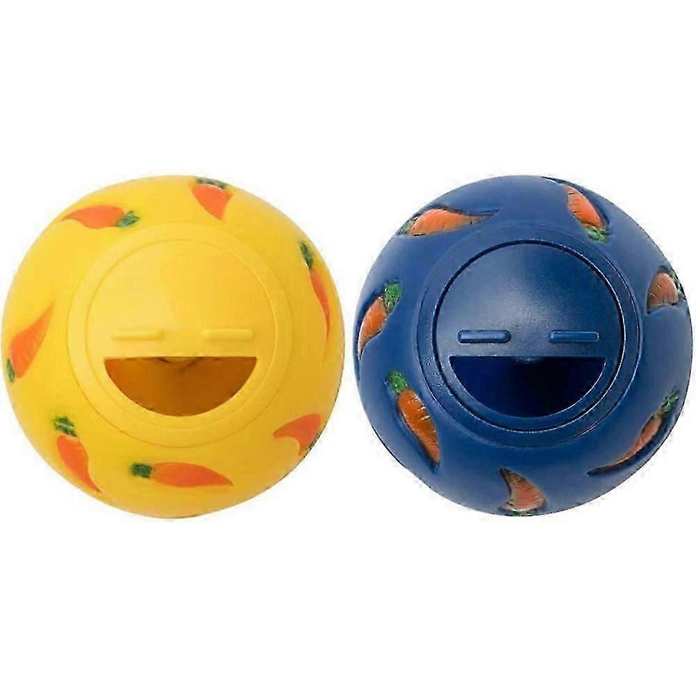 ペットウサギスナックボールおもちゃ小動物調節可能な開口部スナックボール(黄色+青)