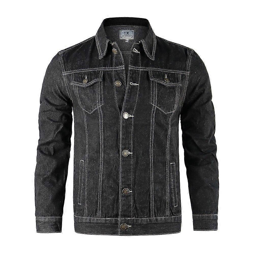 New Cotton Denim Jacket Men Casual Solid Color Lapel Single Breasted Jeans Jacket Men Autumn Slim Fit Quality Mens Jackets