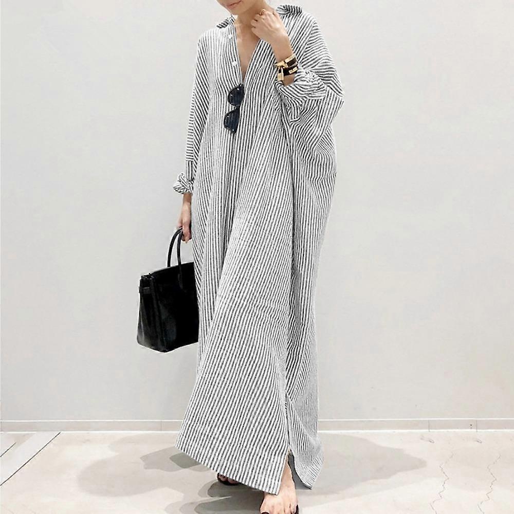 GMXIA Women's Fashion Summer Spring Solid Color Print Long Sleeve V-Neck Casual Dresses