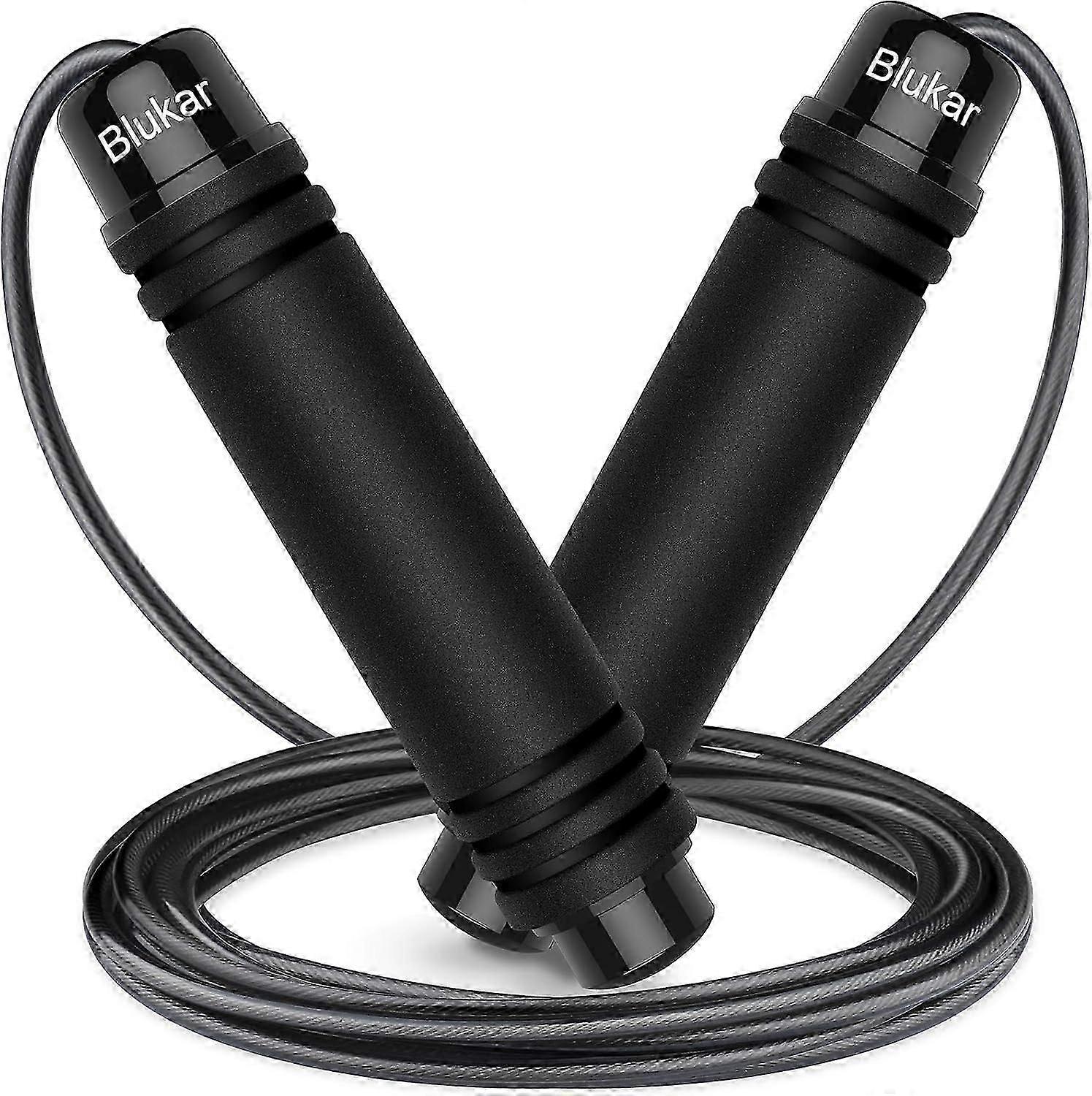 Speed Jumping Rope Anti-Tangle Adjustable Rope with Fast-Spinning Ball Bearings and Soft Foam Handles(Black)