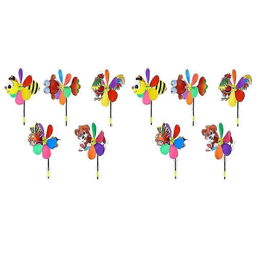 10 יחידות טחנות רוח צבעוניות ספינר רוח 3d גן גלגל שיניים של בעלי חיים קישוט לחצר חיצונית טפיחה על הדשא
