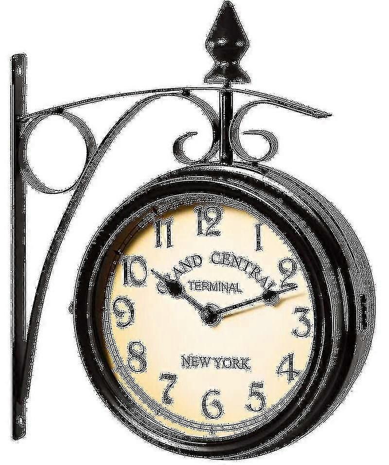 2025 Latest Model Two Sided Train Station Wall Clock Black Vintage Design Clock