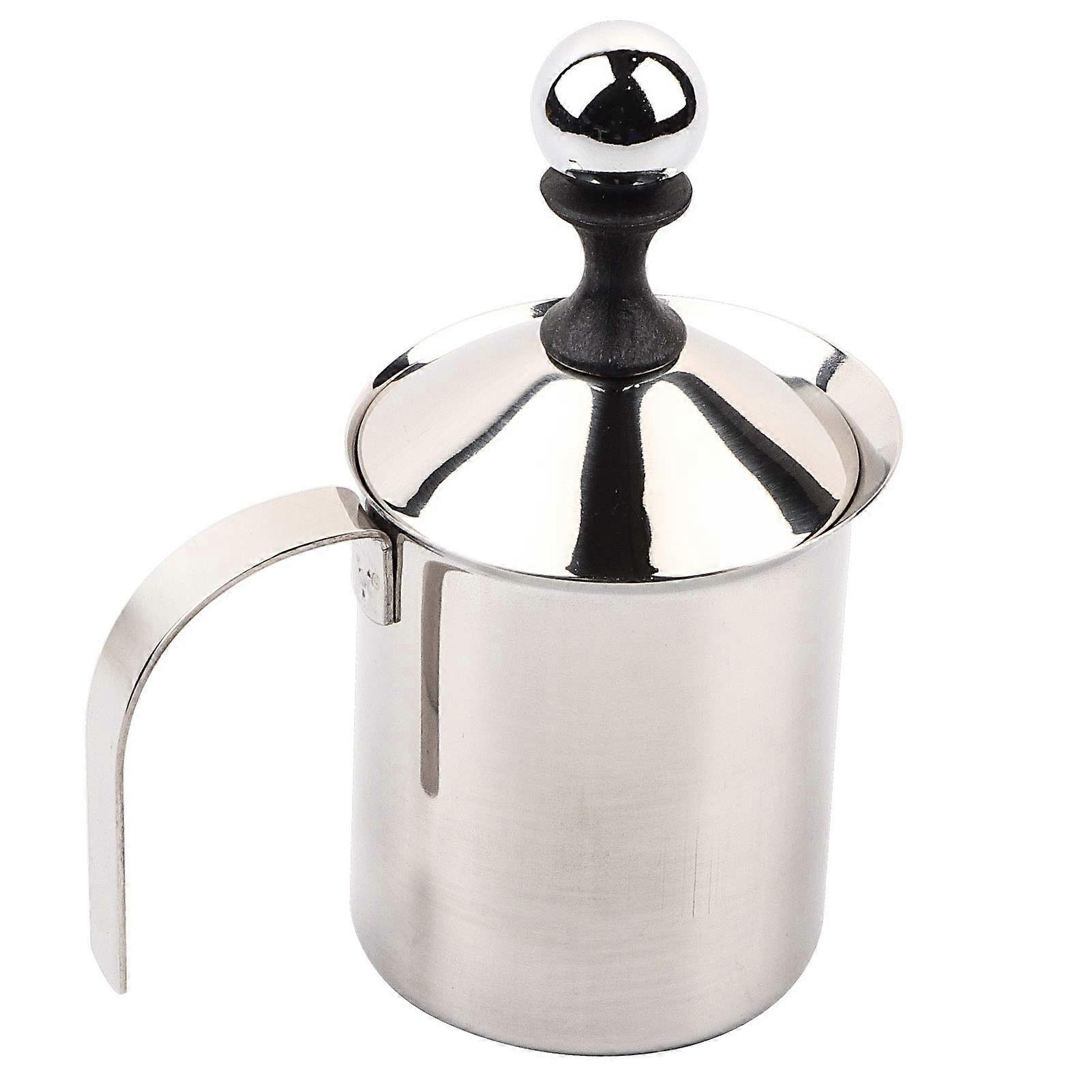 Milk Frother 400ml Stainless Steel Thickened Manual Pump Milk Foam Maker Frothing Jug with Spring for Cappuccino Latte
