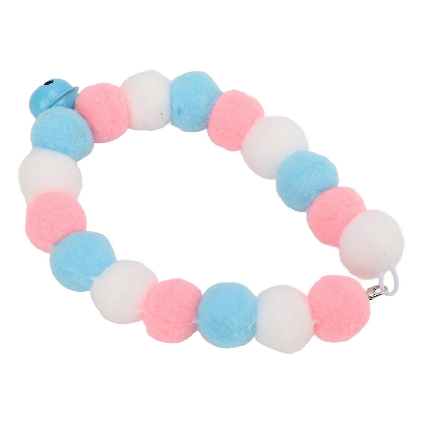 Pet Collar Soft Lightweight Plush Balls Cute Dog Cat Collar with Bell for Party DailyBlue 34cm