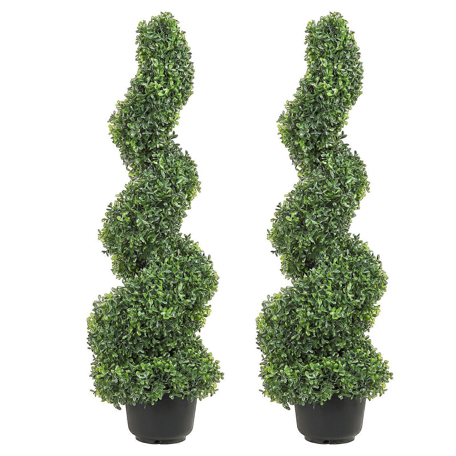 2 τεμ. Artificial Boxwood Tower Topiary Spiral Artificial Plant 91cm high Διακοσμητικό Φυτό Πράσινο Πλαστικό PE Iron Topiary Plants με 10 τεμ. Αντικατάσταση
