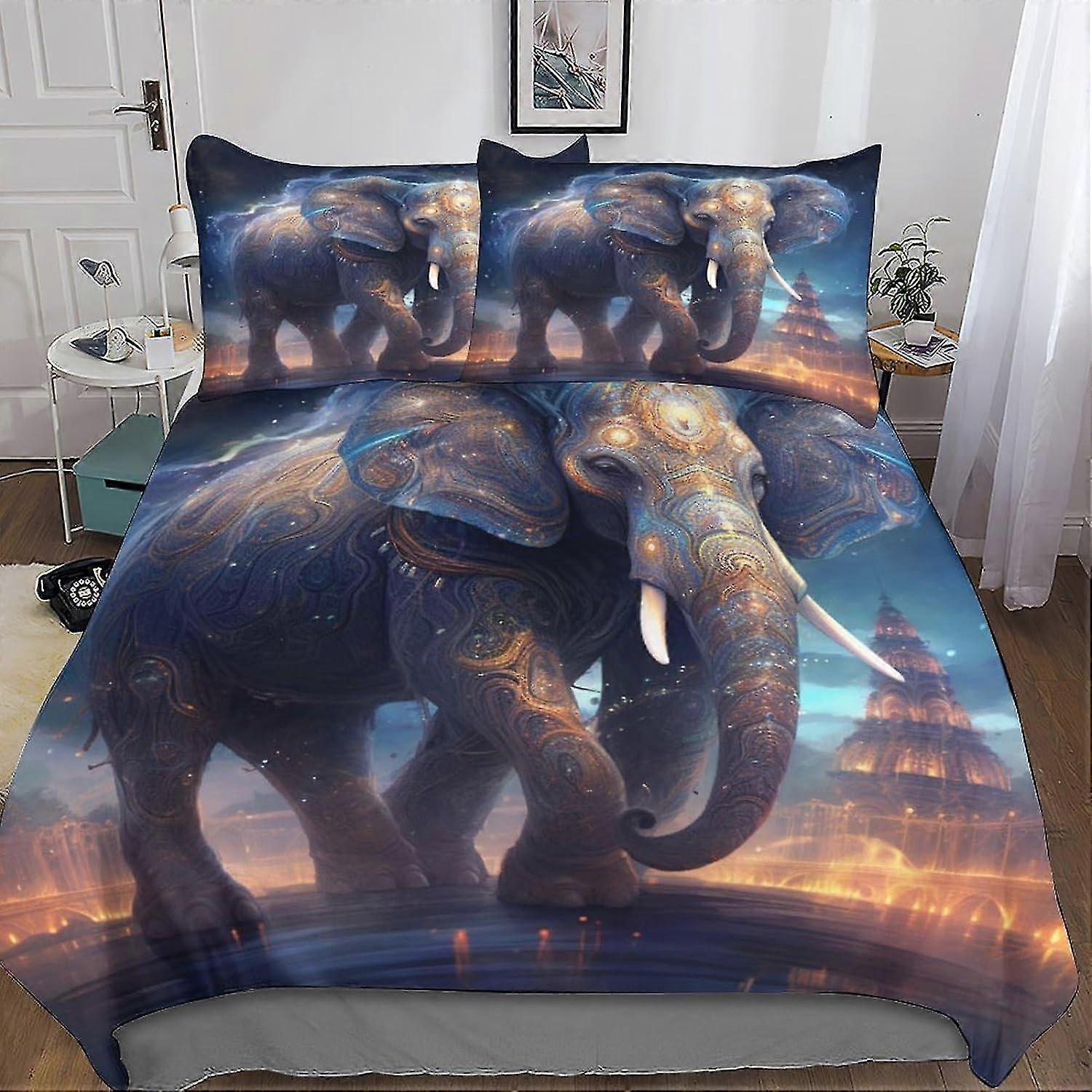 Creative Elephant Print Duvet Cover Set Soft Microfiber Bedding 3 Pieces with Zipper Closure for Teens and Adults