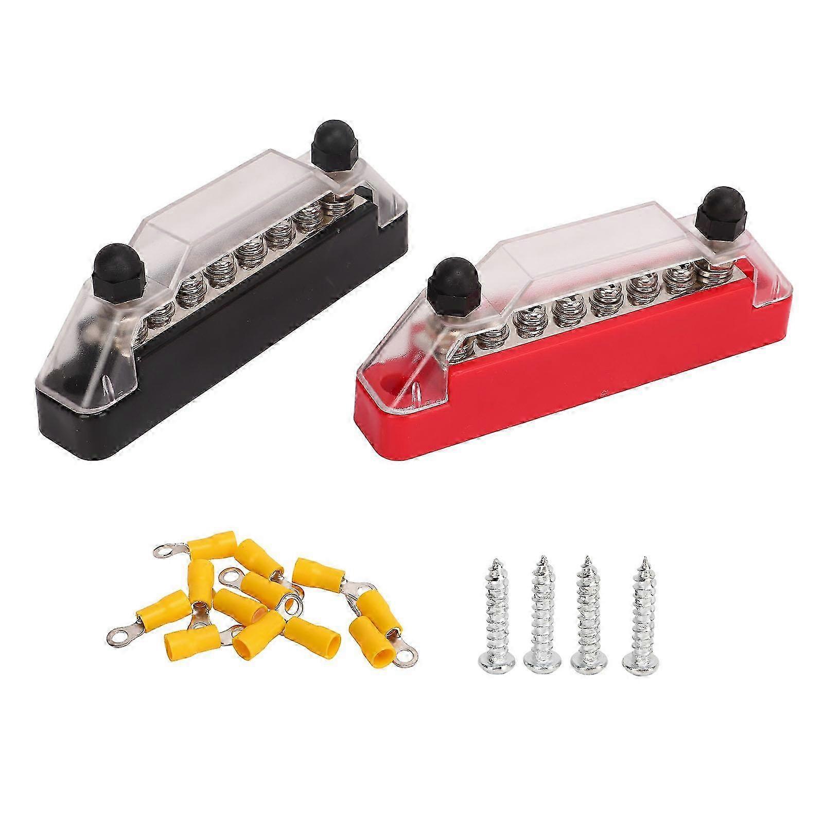2 Pcs 6 Post Power Distribution Block 12-48V 150 Amp with M6 Terminal and M4 Wiring Screws