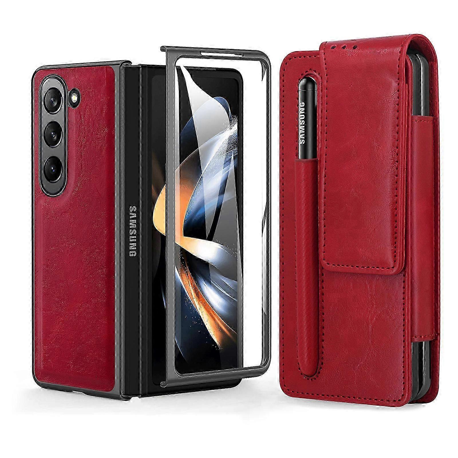 for Samsung Galaxy Z Fold 5 Case Bracket with Back Clip Stand, Z Fold 5 Case with S Pen Slot & Screen Protector, PU Leather All inclusive Case