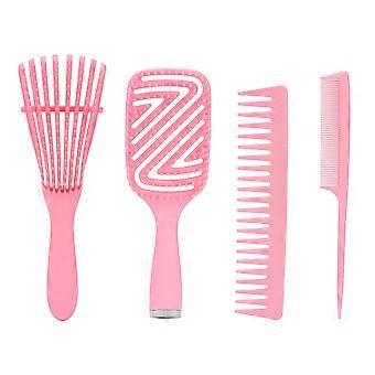5pcs Detangling Brush Scalp Massage Straight Hair Hollow Comb Rat Tail Hair Brush Set PinkYMMR)