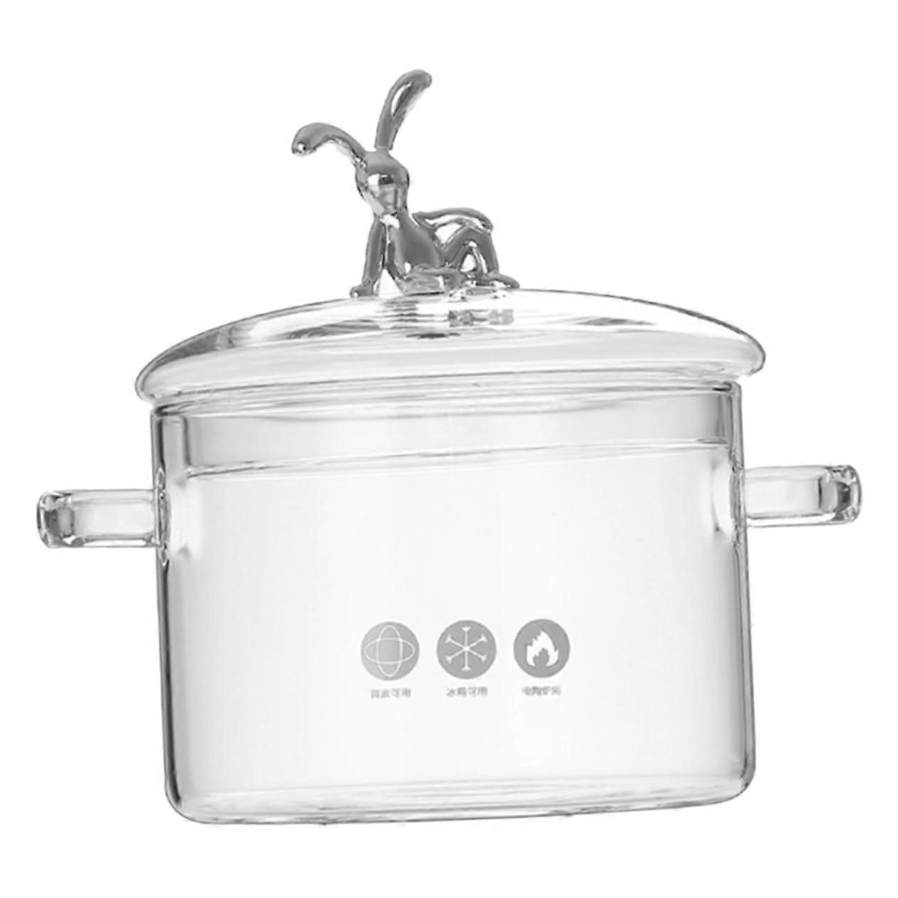 Double Ear Glass Pot Stirring Double Cooking Pot Borosilicate with Lid