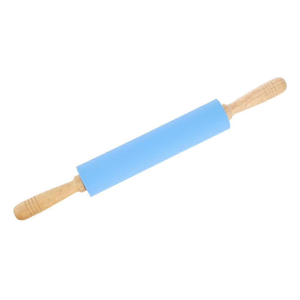 Rolling Pin Silicone Dough Roller Pin for Home Blue Wood Handle Non-Stick