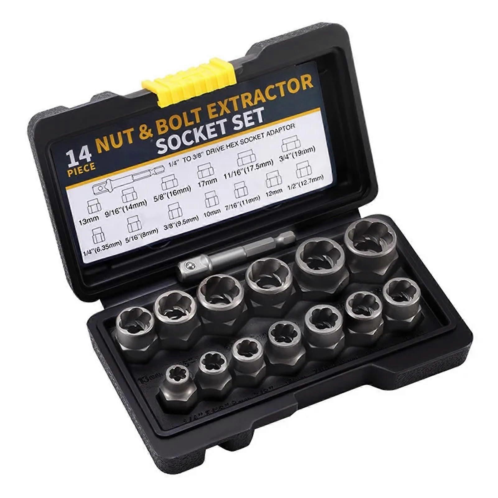 14piece tool for removing damaged screws, impact screw and nut remover set, alloy, damaged screw nuts, extractor, socket wrench black set