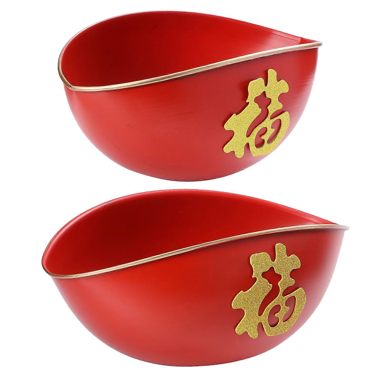 2pcs Chinese Style Iron Flower Pot Ingot Shaped Planting Container for Home Decoration Festive Red Color Durable and Practical Design for Indoor Use