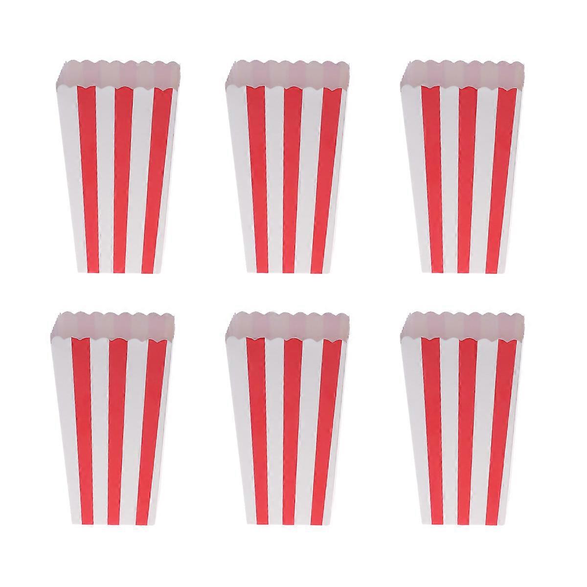 24pcs Popcorn Box Holders Paper Containers Stripe Design for Movie Theater Dessert Tables Wedding Favors Red