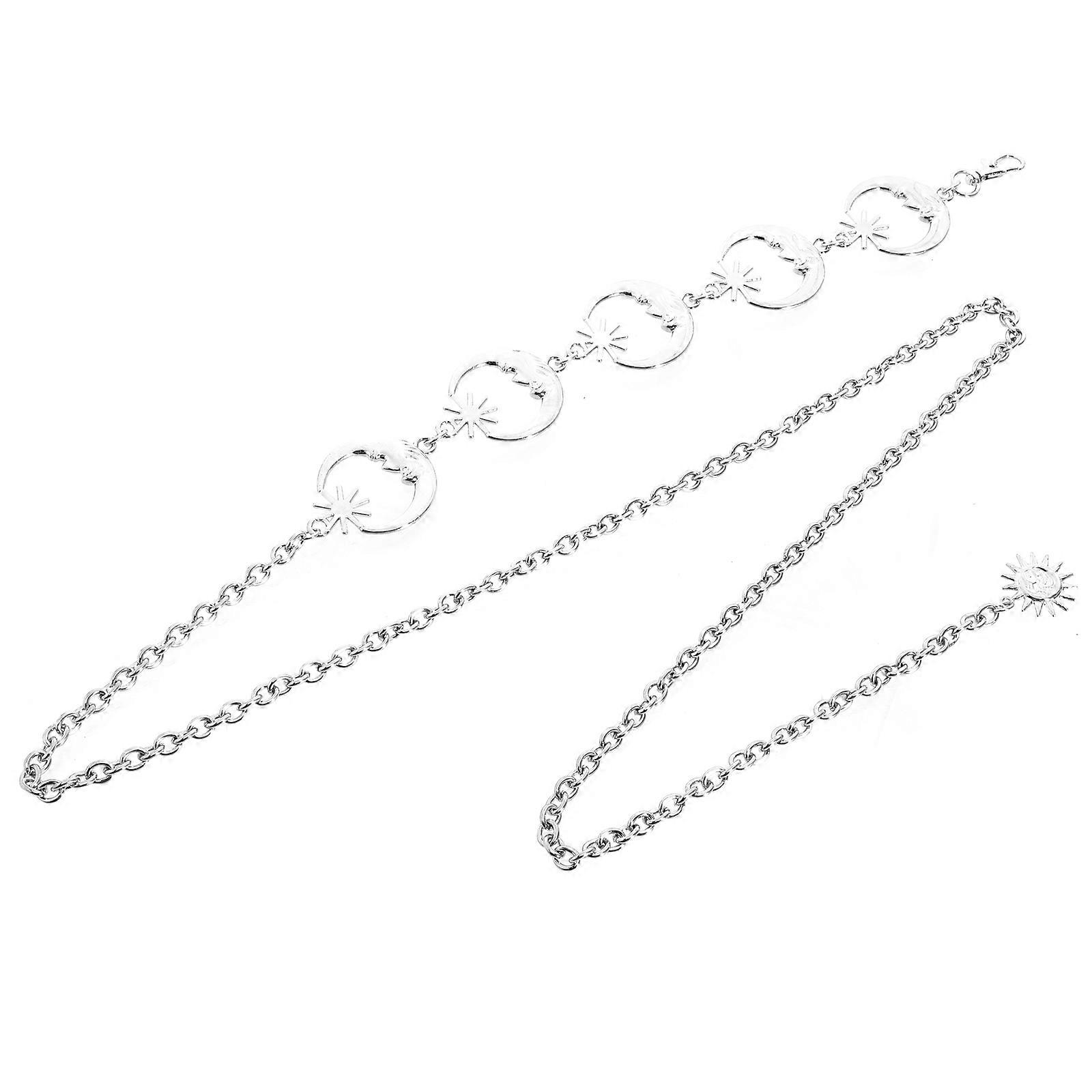 Silver Chain Belt for Decoration with Star and Moon Charms Made of Synthetic Material Silver