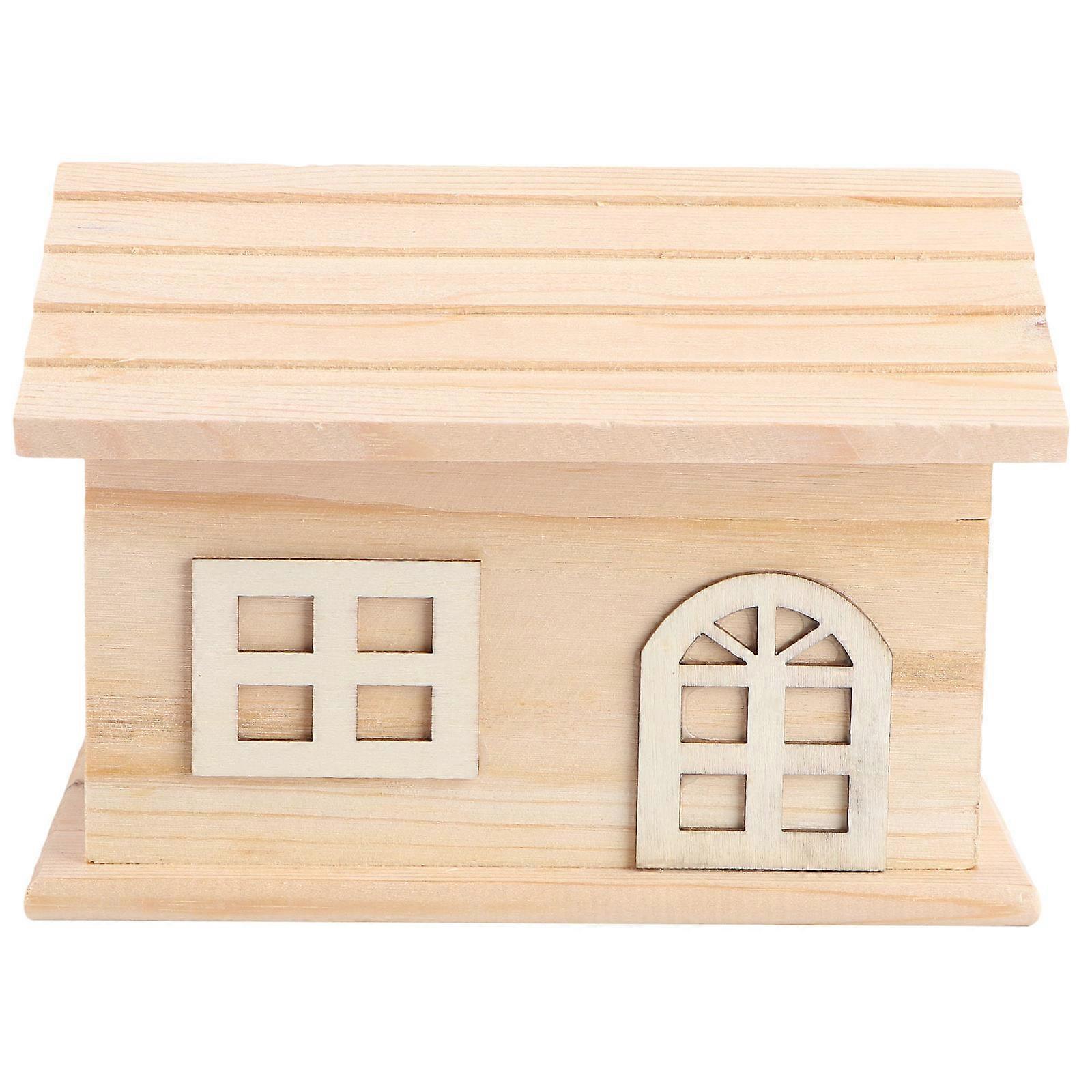Beige Plastic Wood House Style Storage Box for Money and Candy Perfect for Desktop Organization and