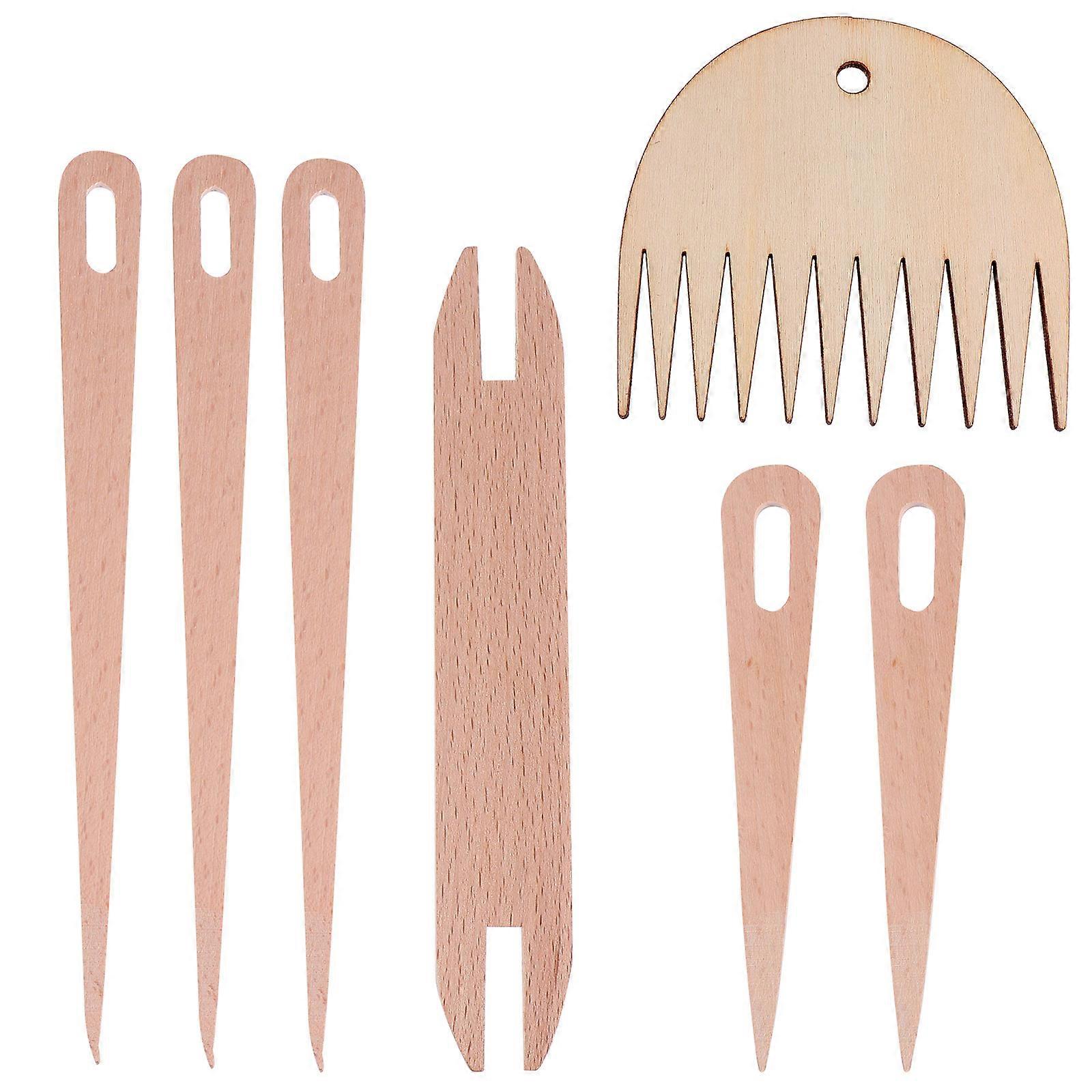 1 Set Hand Stick Wooden Crochet Needle Weaving Comb Shuttles Weaving Stick Craft Tool