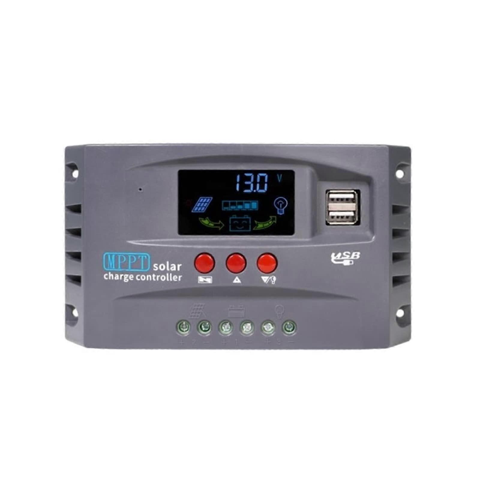 10A 20A 30A MPPT Solar Charge Controller 12V 24V Controller with LCD Display Dual USB Charger for Electrical Devices (20A)