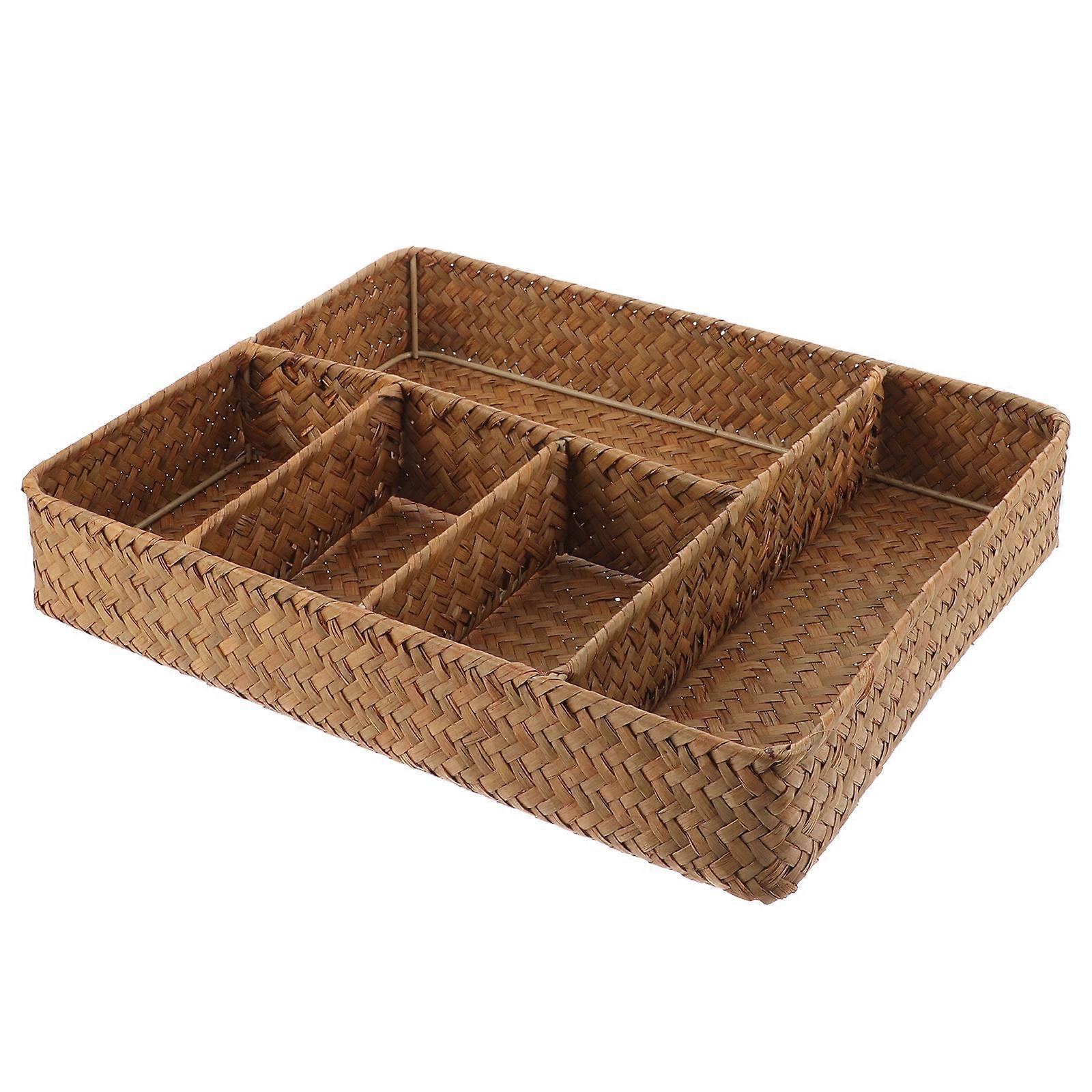 Rustic Basket Countertop Organizer Multi Compartment Basket For Housewives Elegant Design 1Set