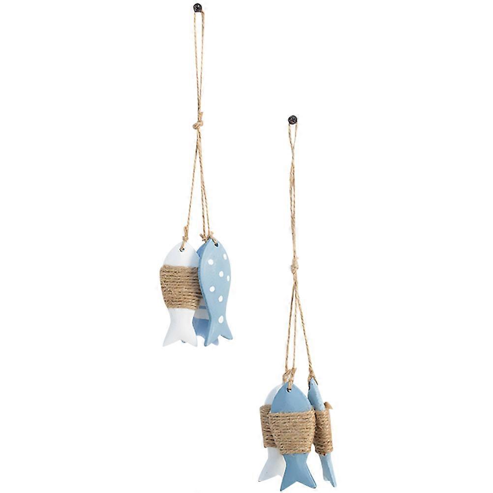 Rustic Nautical Fish Ornament Wooden Fish Sea Pendant Christmas Party Hanging Ornament White 10.61X3.34X1.38in 2Pcs