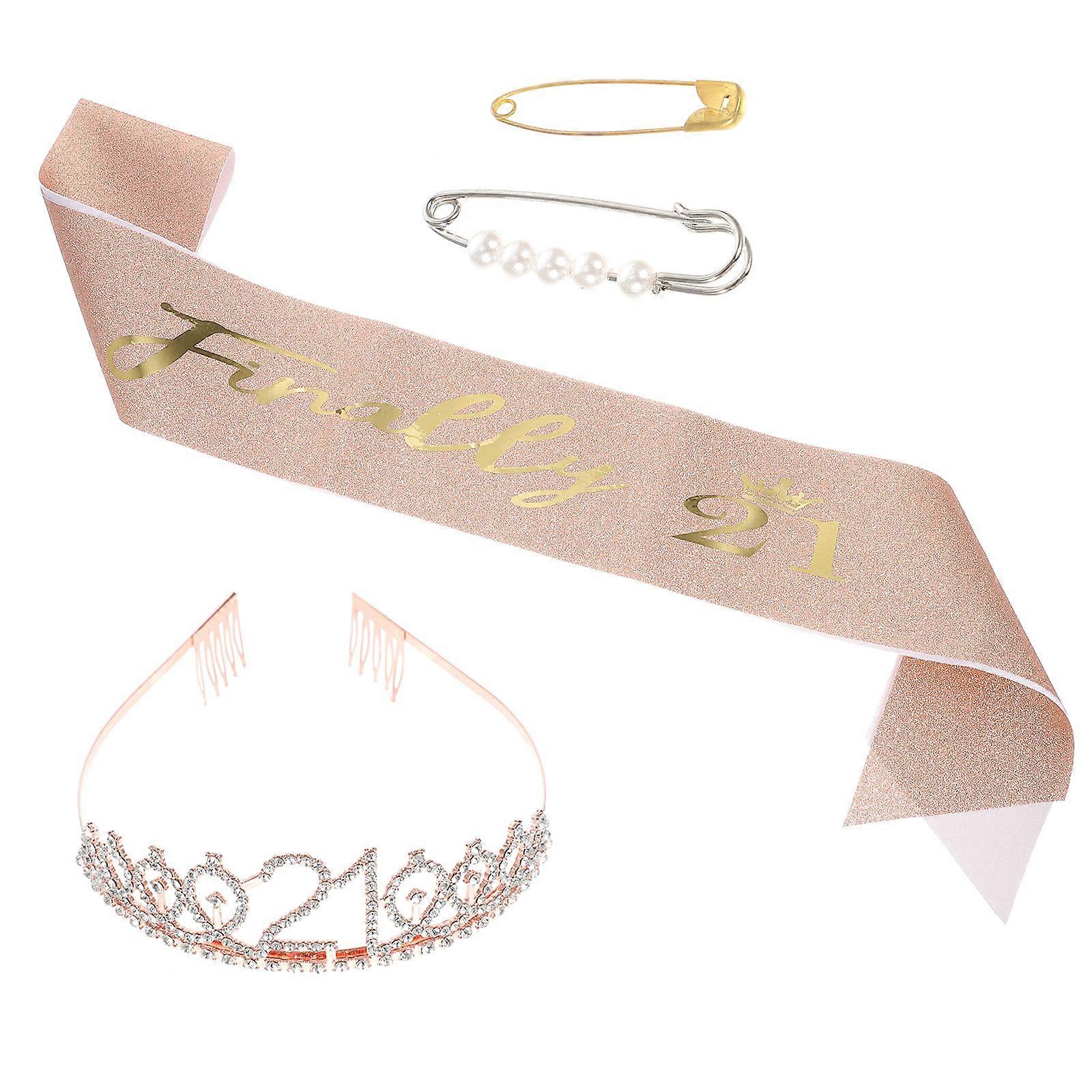 Circlet Birthday Sash Tiaras Pearl Pin Set For Girls Photography Accessory 1Set