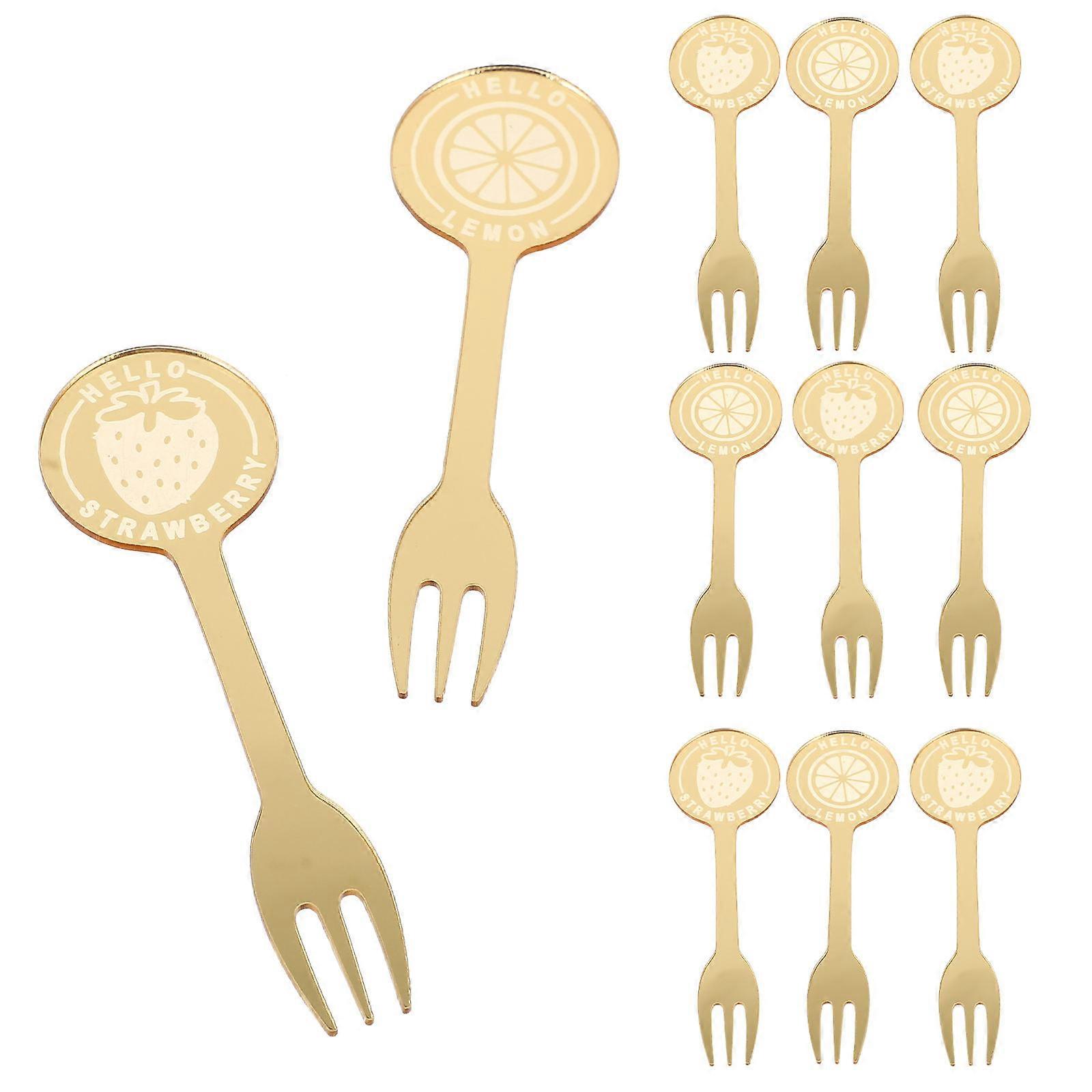 Golden Acrylic Fruit Forks Set for Pet Use Convenient Lightweight Comfortable Grip 12pcs