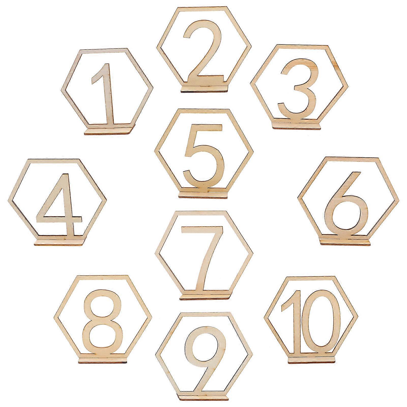 Wooden Wedding Table Numbers with Hexagonal Design and Beige Color for Seating Arrangements 110