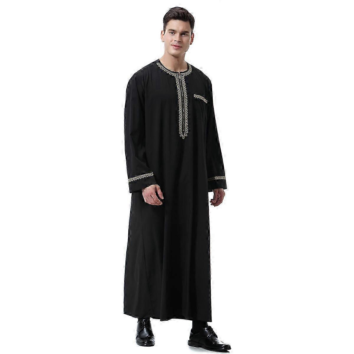 Islamische Jubba für Männer - Lange Thobe Robe mit Reißverschluss und Print für muslimische Kleidung