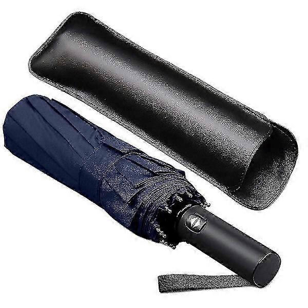 Windproof travel umbrella with 12 ribs, PTFE screen, extended handle with automatic open/close button
