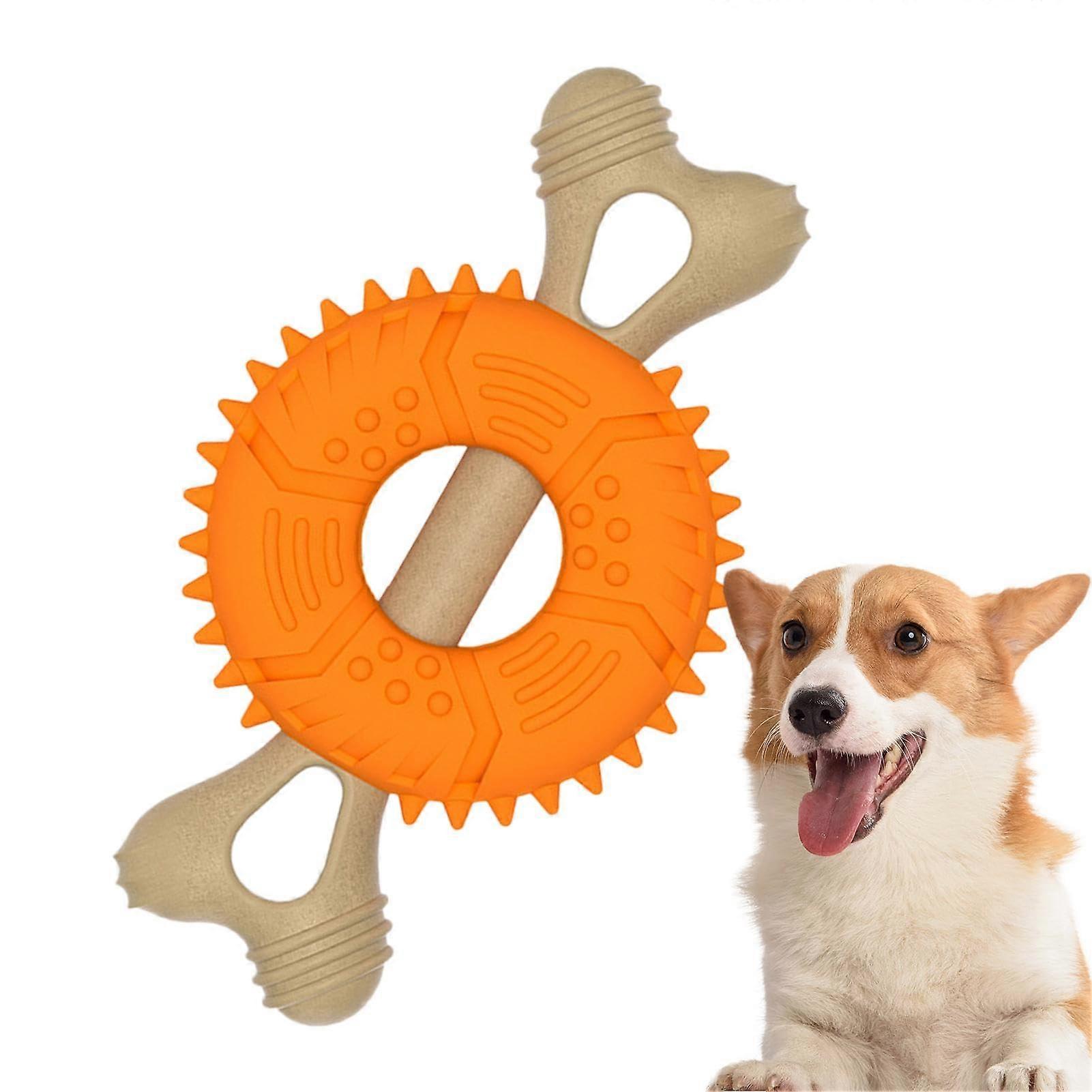 Dog Chew Bone Toy with Toothbrush Design for Puppy Oral Care, Bite-Resistant for Small to Large Dogs, Orange (1 Pack)