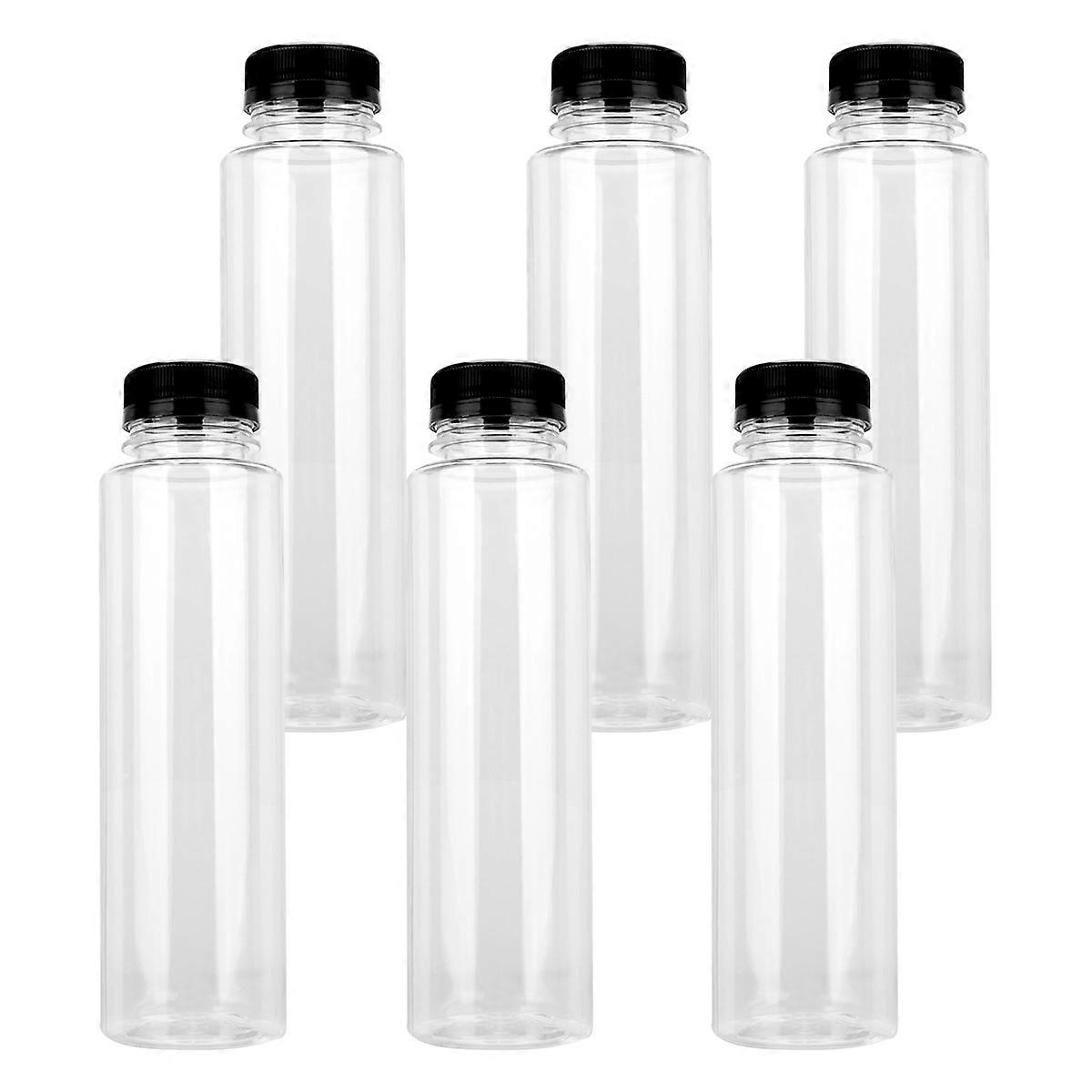6pcs 360ml Food Grade Plastic Beverage Bottles Empty with Black Lids for Drinks Juice Jars Transparent