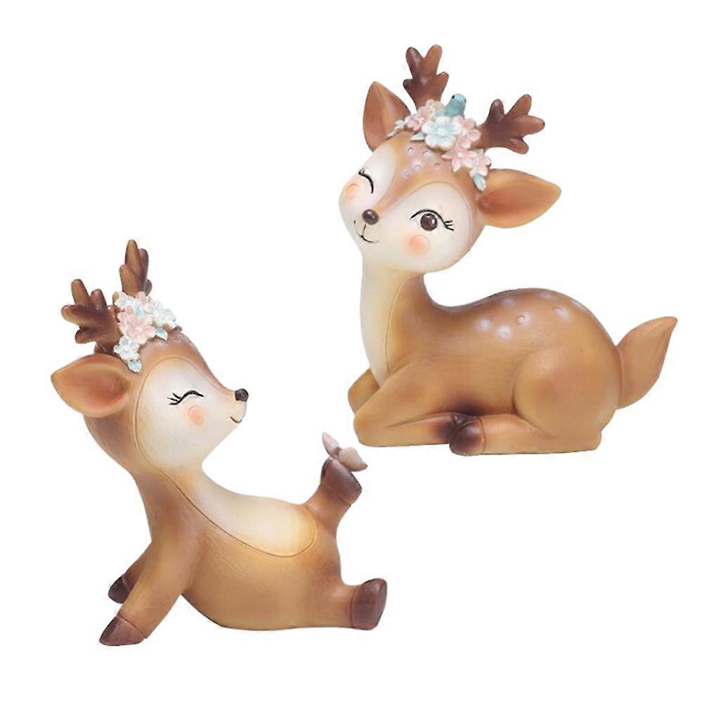 Holiday Deer Tabletop Statue Sika Deer Shape Decoration Home Use Elegant Resin 2Pcs