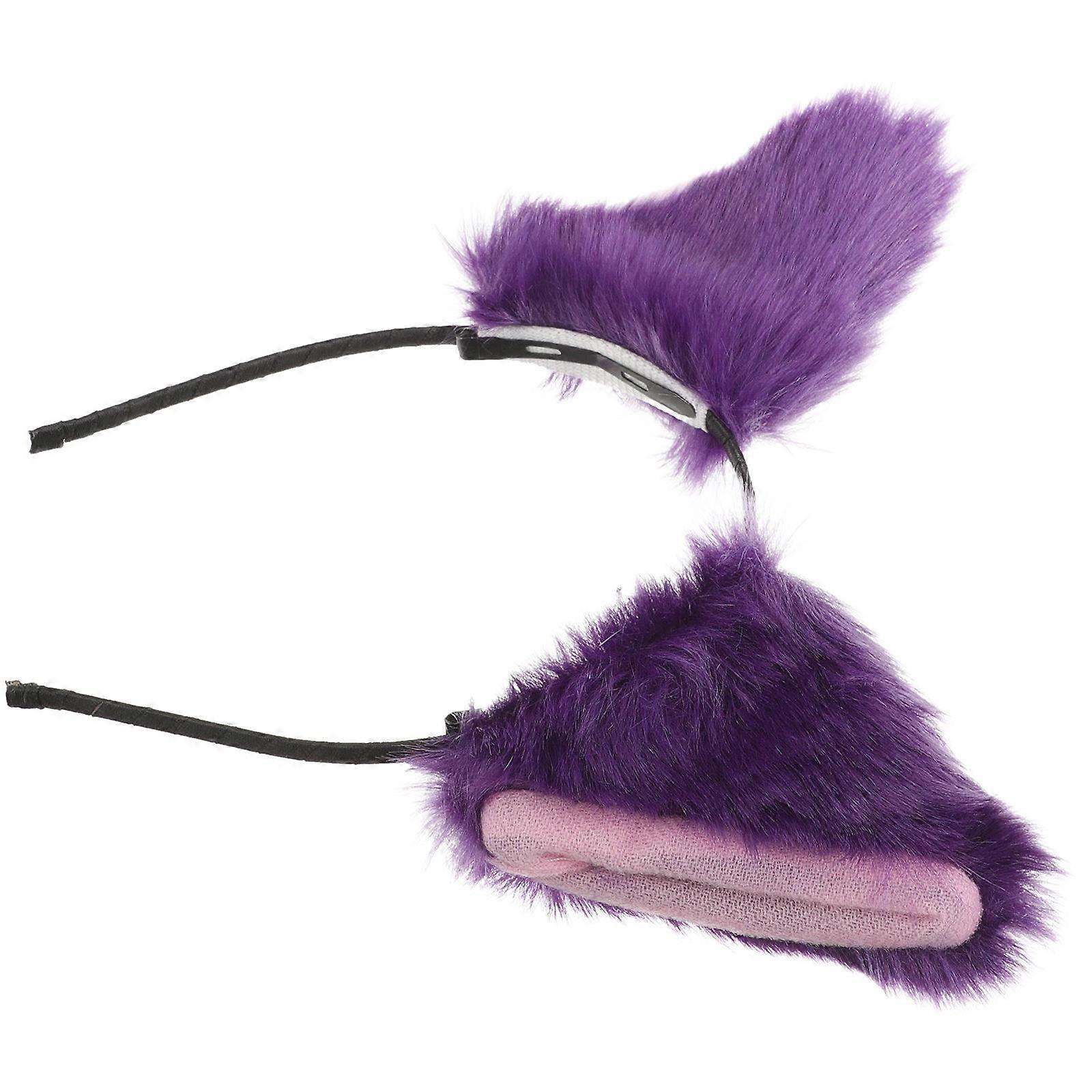 Fuzzy Cat Ear Hair Accessory For Women Kids Performance 21X19X2CM Cartoon Style Violet 1Set