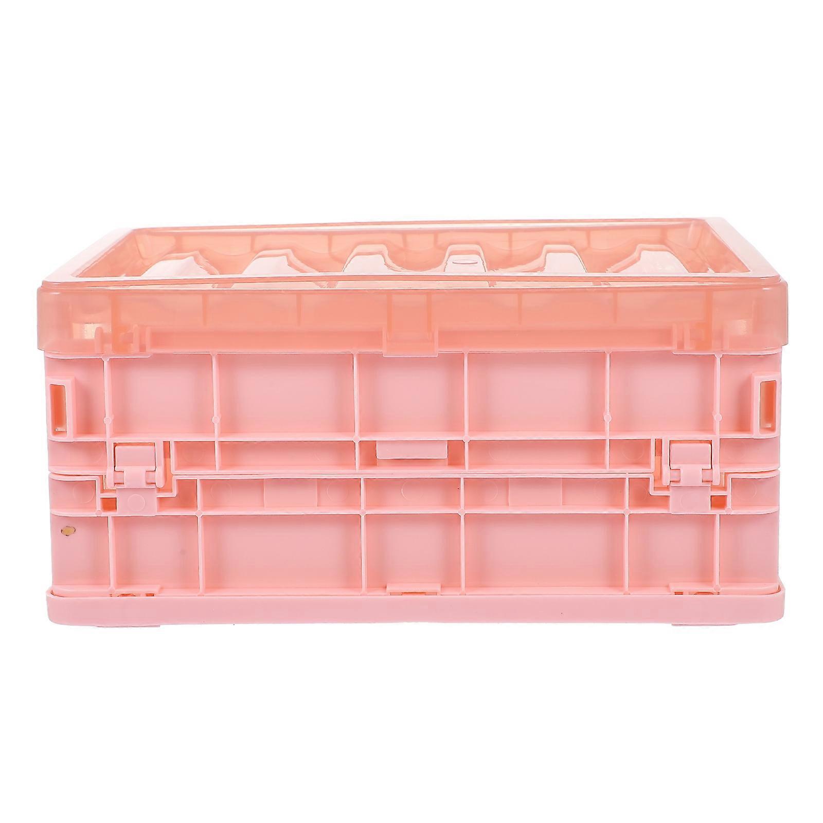 Pink Plastic Storage Box with Lid Foldable Organizer Container for Kitchen Bathroom Classroom Use