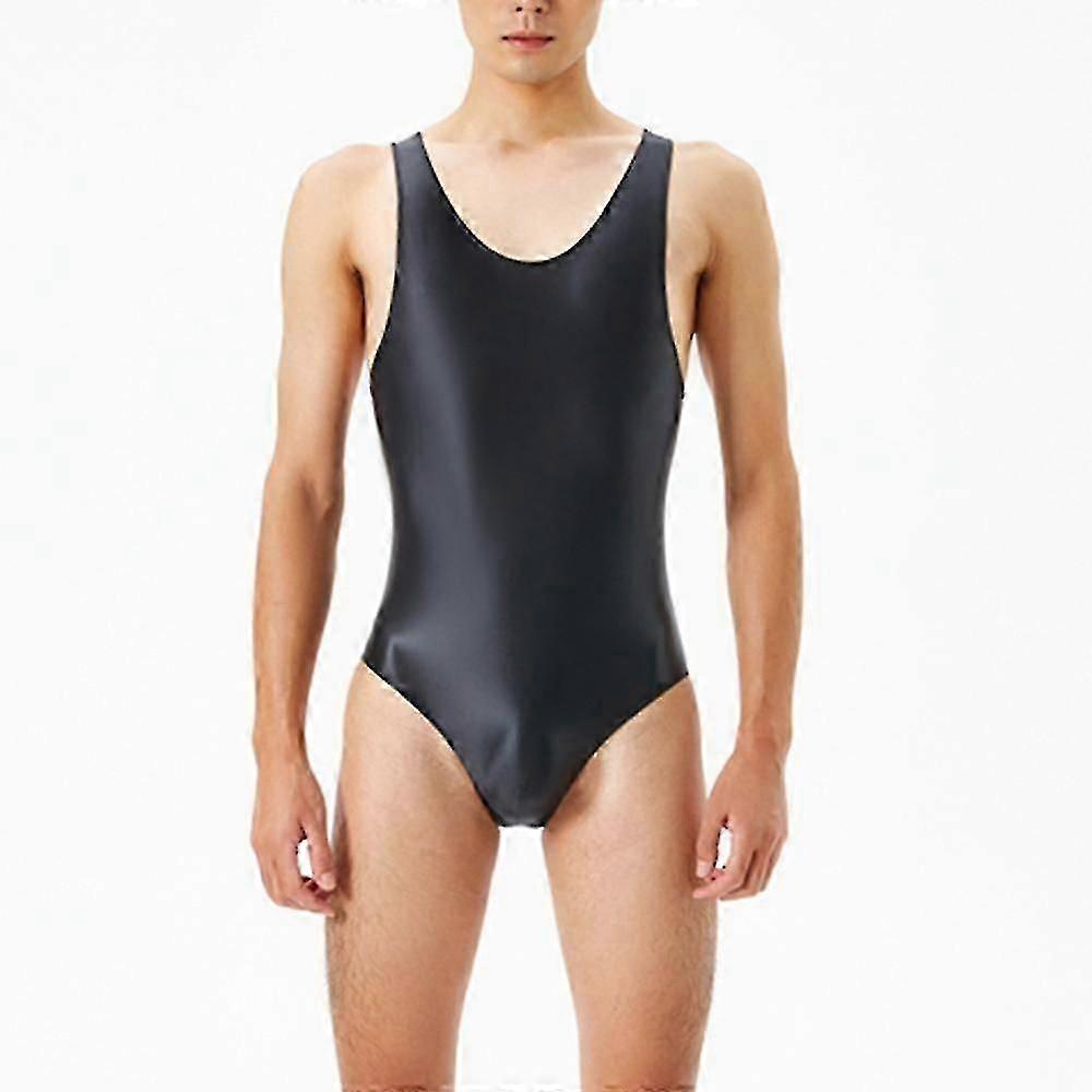 Erkekler Seksi Parlak Bodysuit İpeksi Parlak Mayo Parlak Tek Parça Kolsuz Tulum Erkek Pürüzsüz İç Çamaşırı