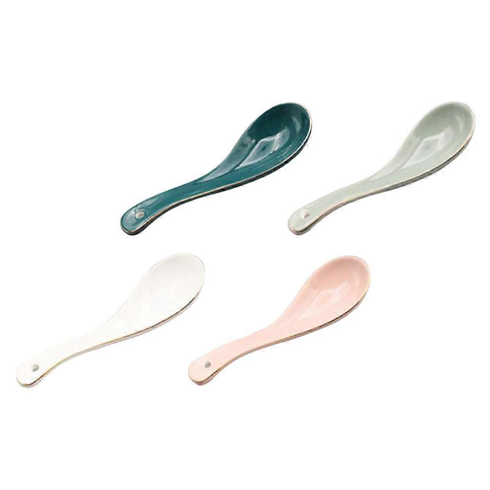 Fashionable Ceramic Spoons 4Pcs Assorted Color Suitable For Serving Soup And Porridge At Home Or Events