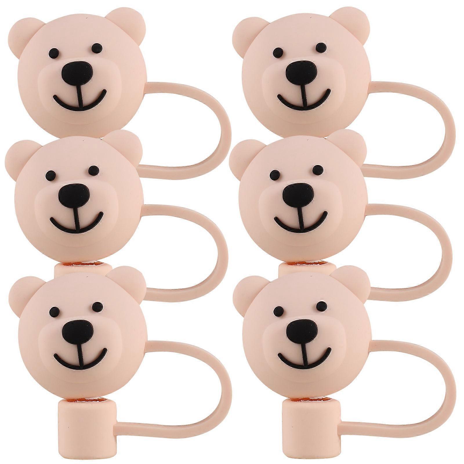 6Pcs Cartoon Bear Silicone Straw Tip Caps For Home Use And Gatherings With Reusable Practical Design Protect From Dirt