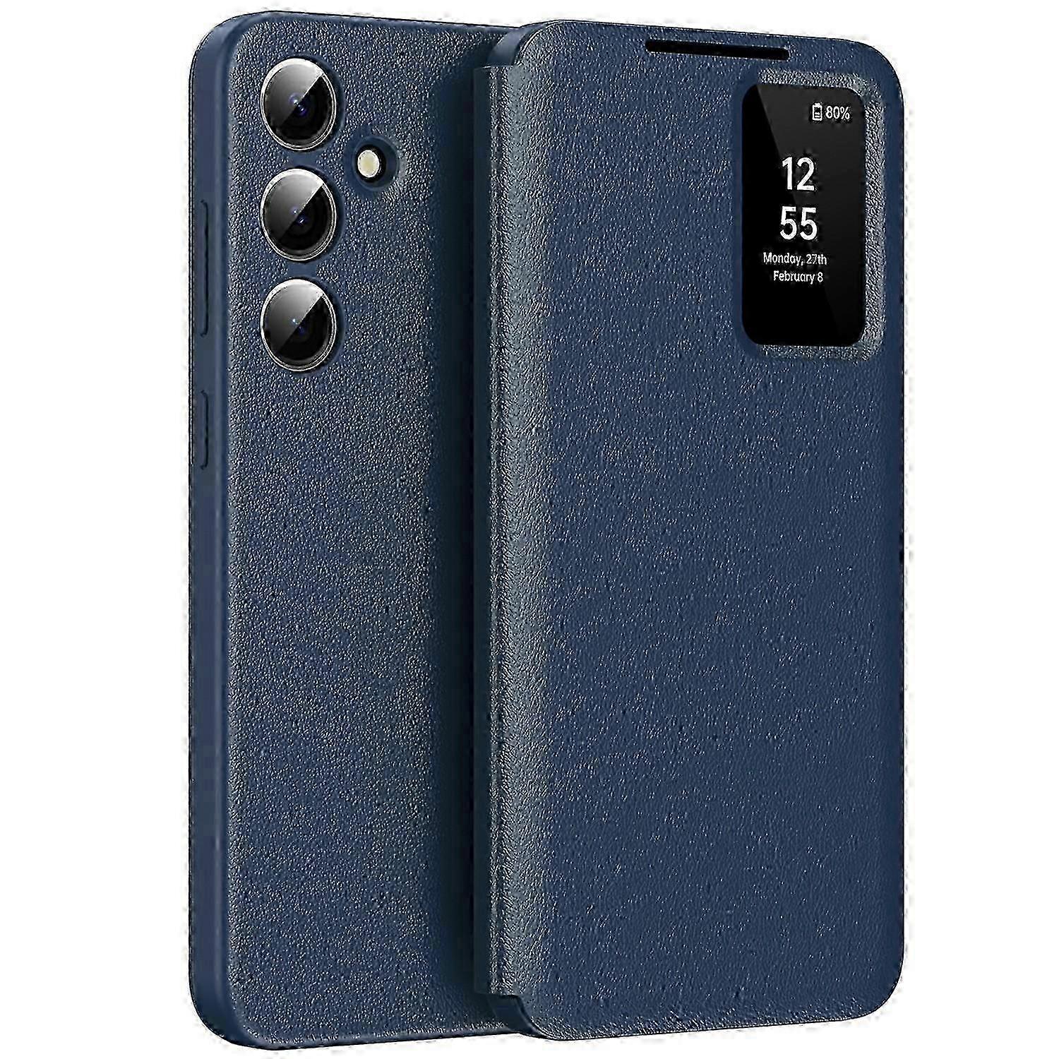 For Samsung Galaxy A56 5g Case With Card Holder Smart View Window Leather Phone Cover - Sapphire