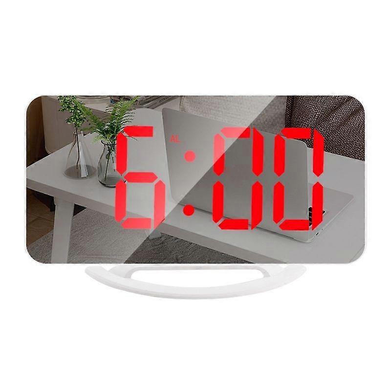 TS-8201 LED Mirror Clock White Shell Red Light